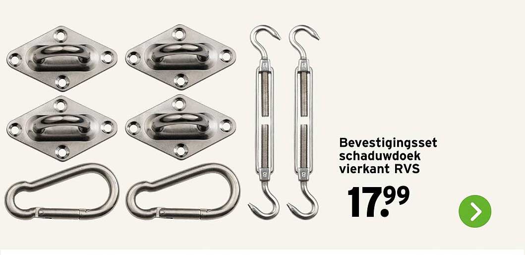 Bevestigingsset schaduwdoek vierkant RVS