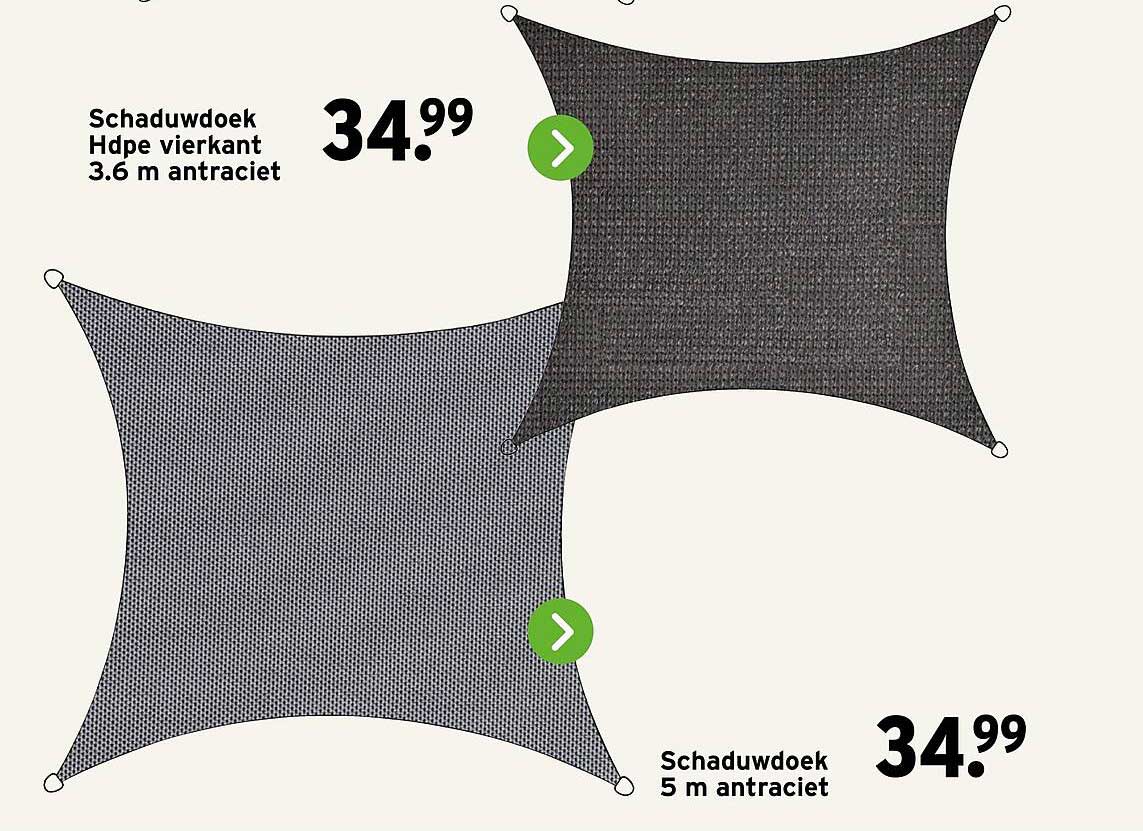 Schaduwdoek Hdpe vierkant 3.6 m antraciet