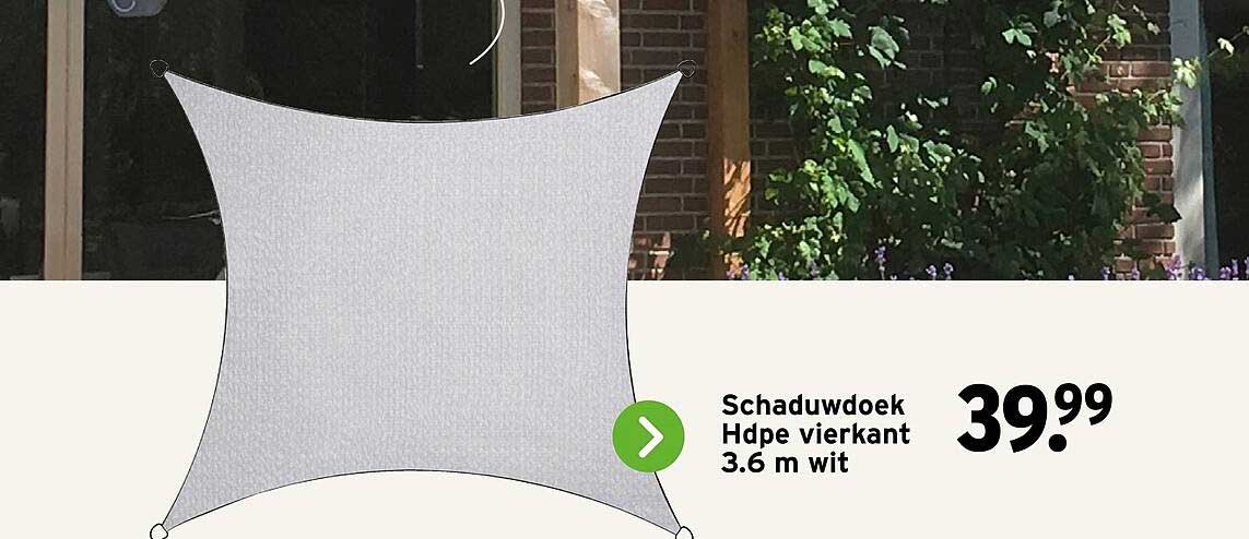 Schaduwdoek Hdpe vierkant 3.6 m wit