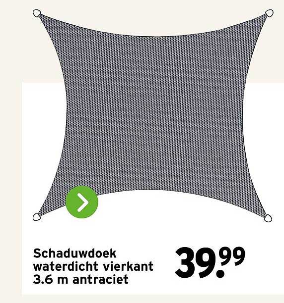 Schaduwdoek waterdicht vierkant 3.6 m antraciet