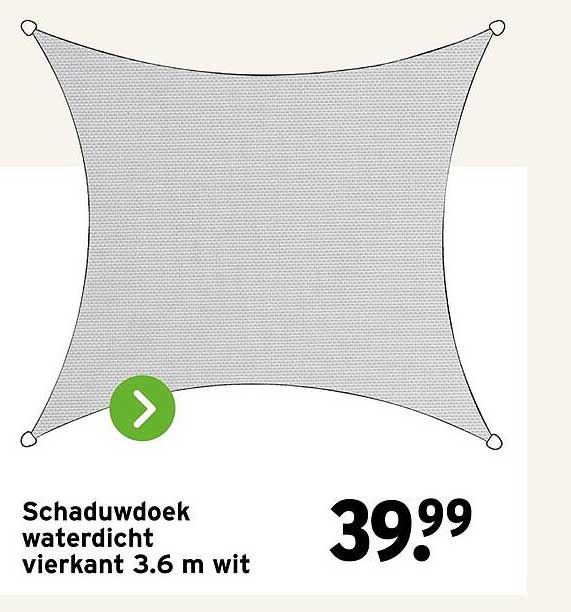 Schaduwdoek waterdicht vierkant 3.6 m wit