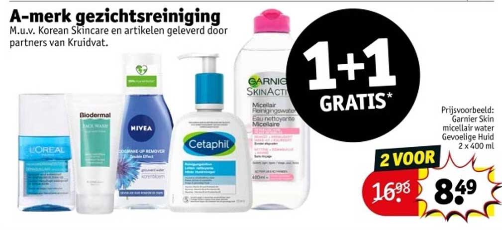 A-merk gezichtsreiniging M.u.v. Korean Skincare en artikelen geleverd door partners van Kruidvat