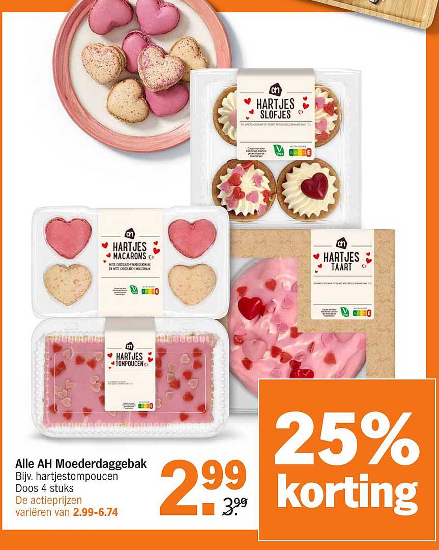 Alle AH Moederdaggebak Bijv. hartjestompoucen Doos 4 stuks