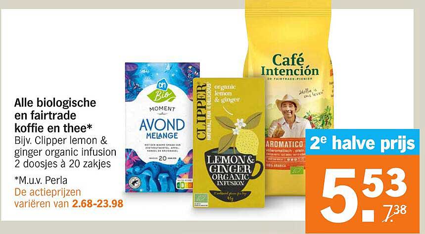 Alle biologische en fairtrade koffie en thee*