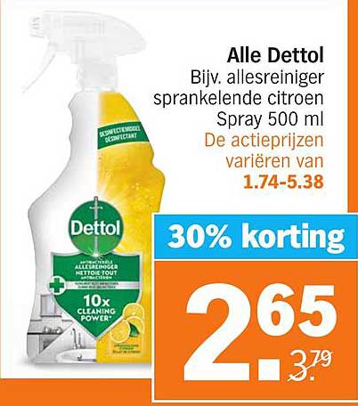 Alle Dettol Bijv. allereinigersprankelende citroen Spray 500 ml