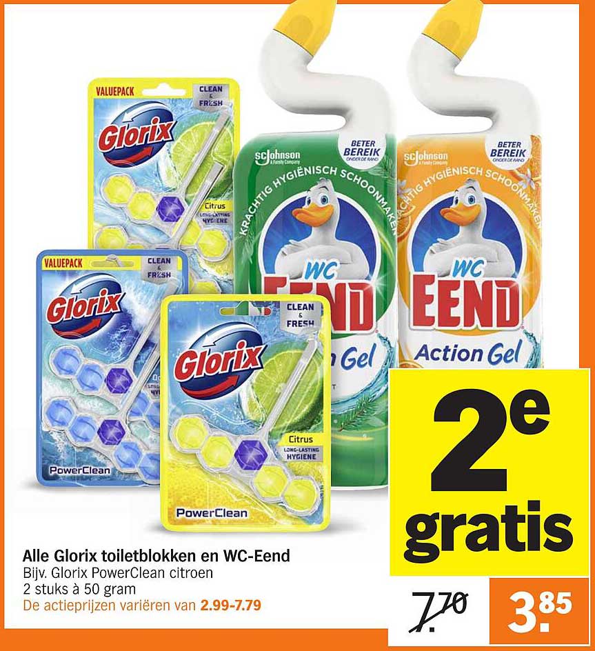 Alle Glorix toiletblokken en WC-Eend