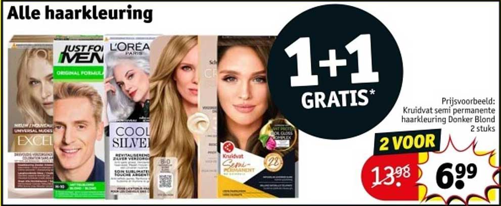 Alle haarkleuringen 1 + 1 gratis