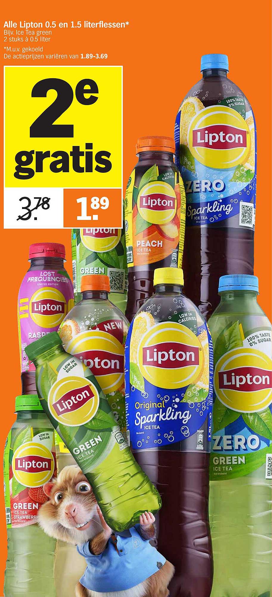 Alle Lipton 0.5 en 1.5 literflessen: 2e gratis