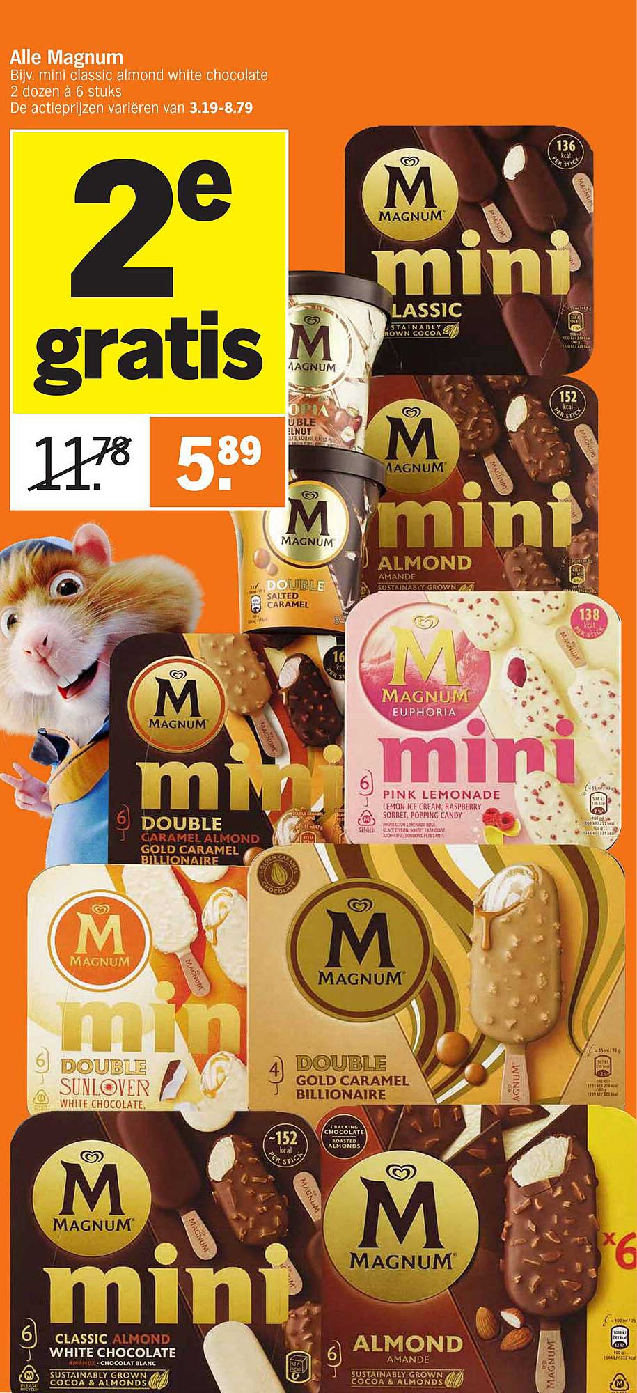 Alle Magnum, Bijv. mini classic almond white chocolate, 2 dozen á 6 stuks