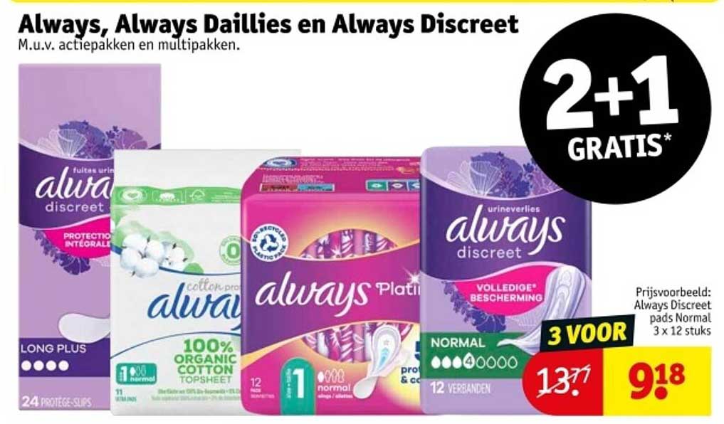 Always, Always Daillies en Always Discreet 2+1 Gratis