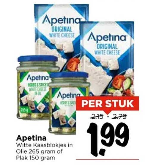 Apetina Witte Kaasblokjes in Olie 265 gram of Plak 150 gram