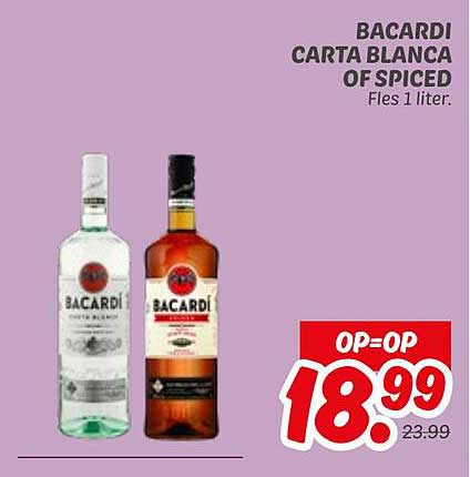 BACARDI CARTA BLANCA OF SPICED FLES 1 LITER
