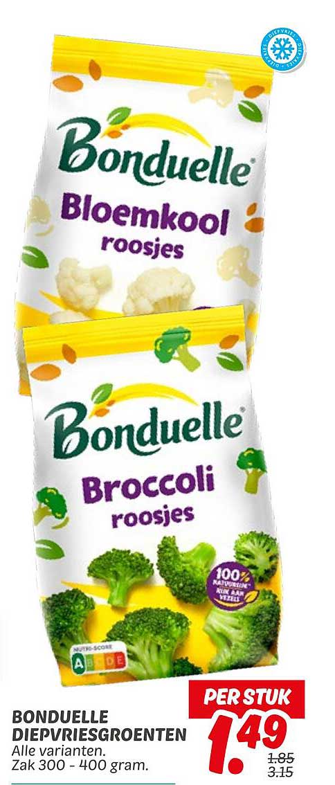 BONDUELLE DIEPVRIJSGROENTEN Alle varianten. Zak 300 - 400 gram.