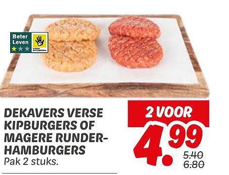 DEKAVERS VERSE KIPBURGERS OF MAGERE RUNDER-HAMBURGERS