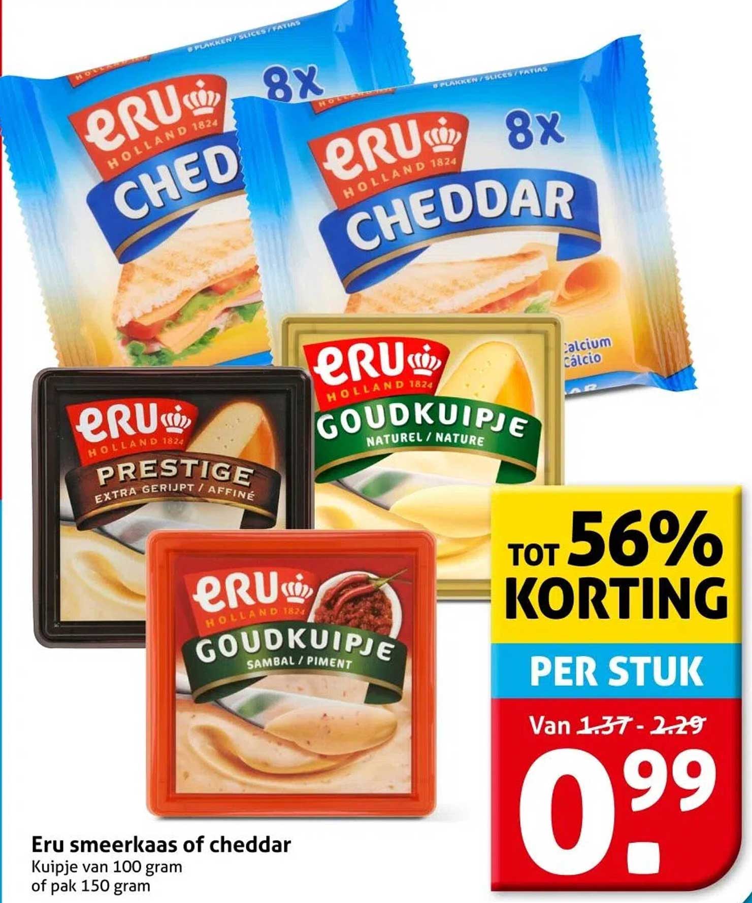 Eru smeerkaas of cheddar Kuipje van 100 gram of pak 150 gram