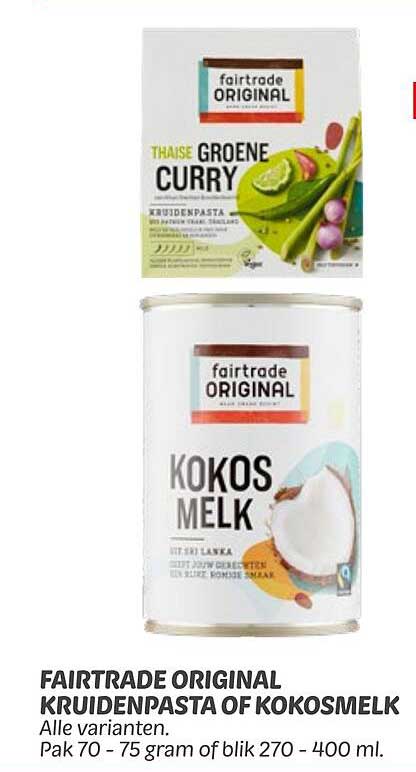 FAIRTRADE ORIGINAL KRUIDENPASTA OF KOKOSMELK - Alle varianten.