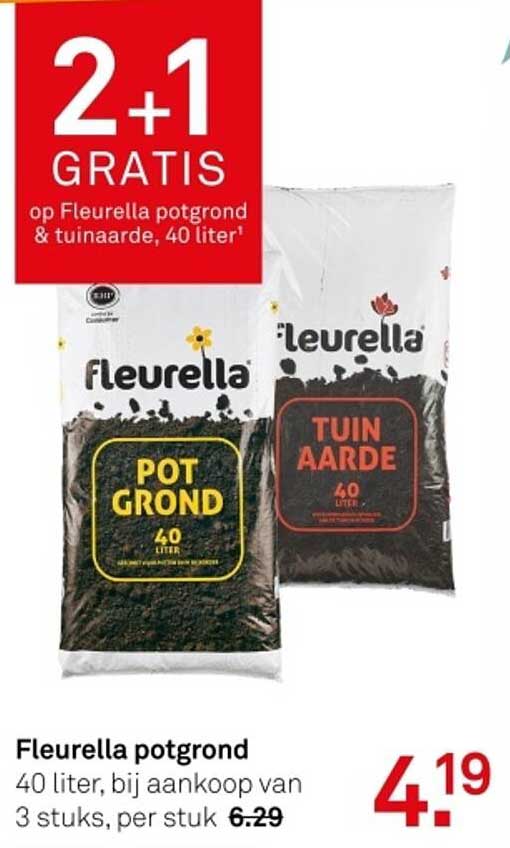 Fleurella potgrond 40 liter, bij aankoop van 3 stuks, per stuk 6,29