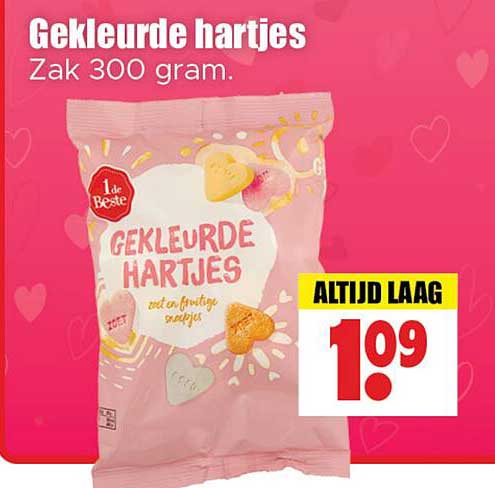 Gekleurde hartjes Zak 300 gram.