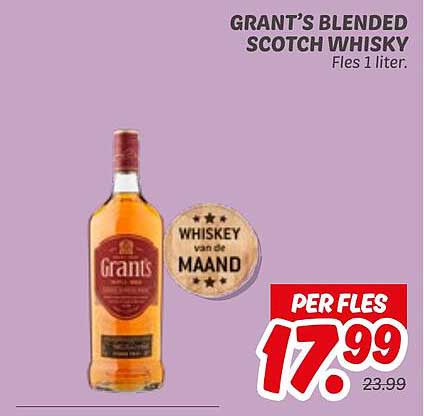 GRANT’S BLENDED SCOTCH WHISKY Fles 1 liter