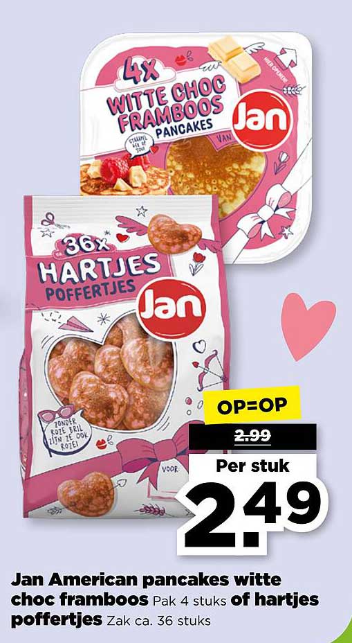 Jan American pancakes witte choc framboos + Zak 36 hartjes poffertjes