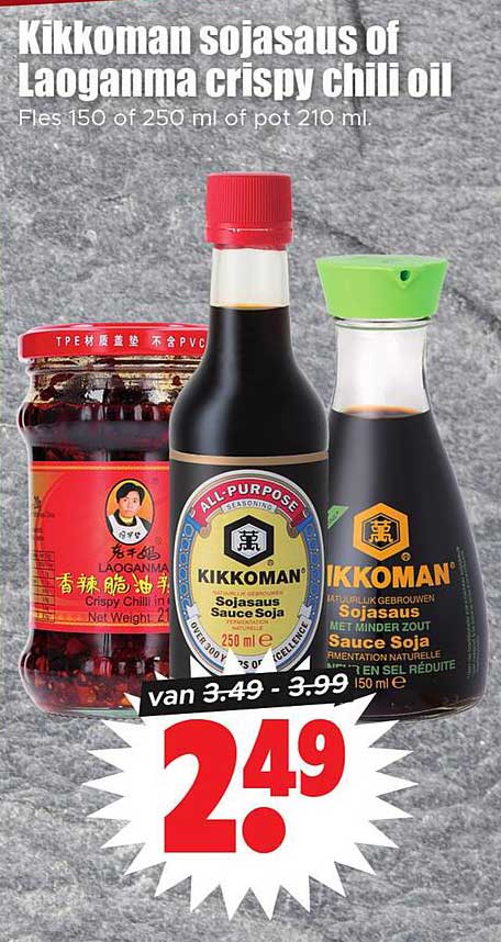 Kikkoman sojasaus of Laoganma crispy chili oil
