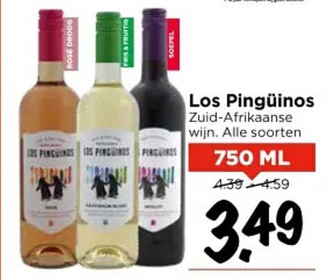 Los Pingüinos Zuid-Afrikaanse wijn. Alle soorten