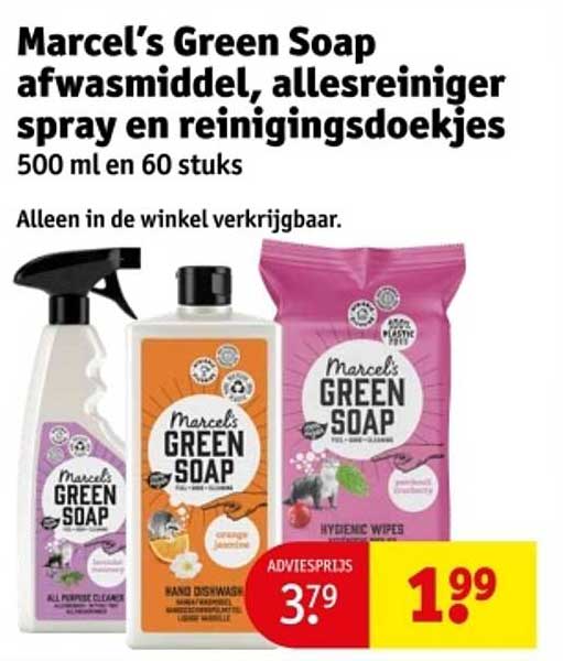 Marcel's Green Soap afwasmiddel, allesreiniger spray en reinigingsdoekjes 500 ml en 60 stuks