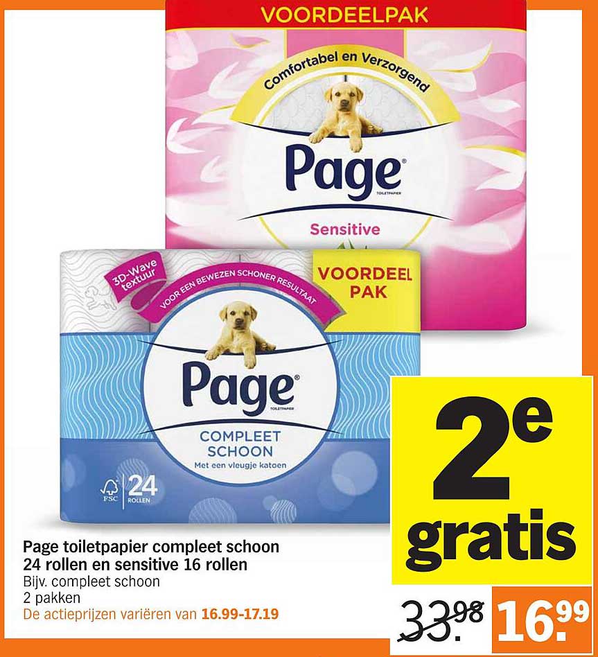 Page toiletpapier compleet schoon 24 rollen en sensitive 16 rollen