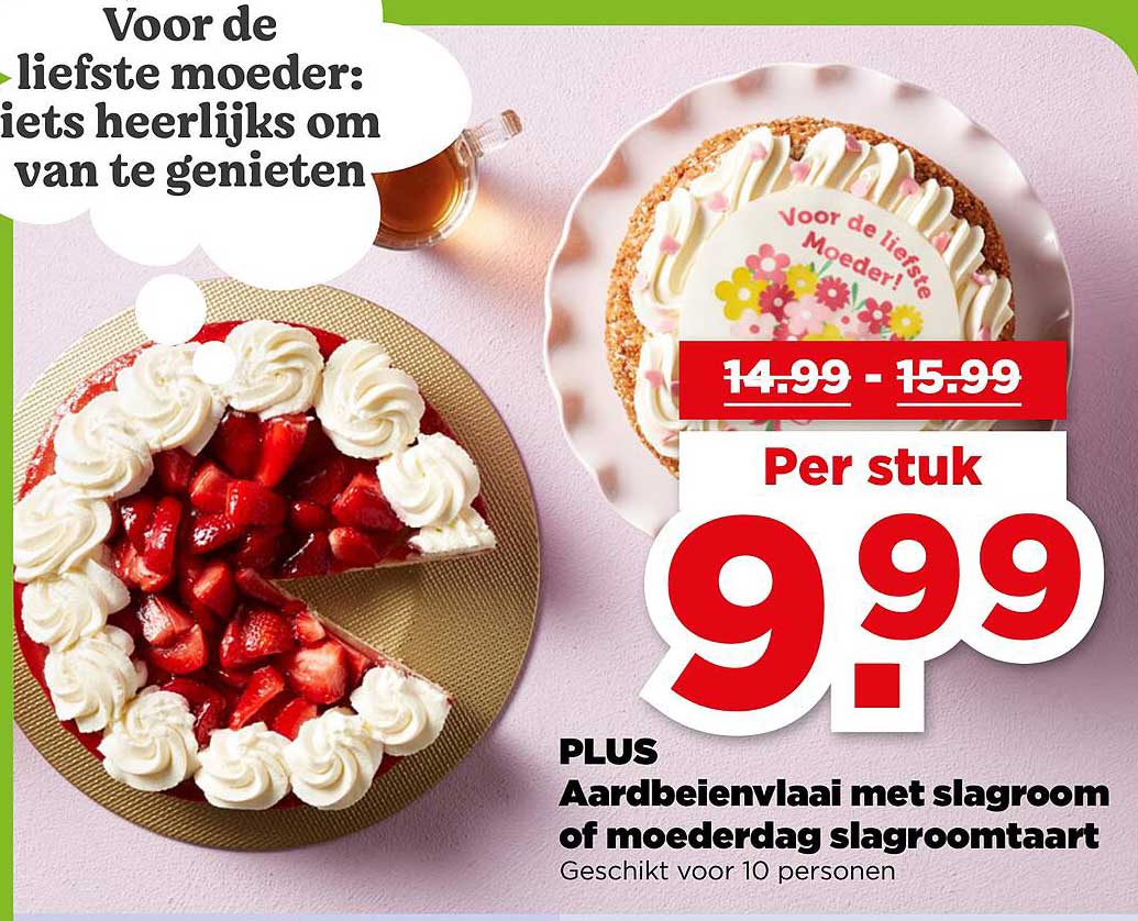 PLUS Aardbeienvlaai met slagroom of moederdag slagroomtaart