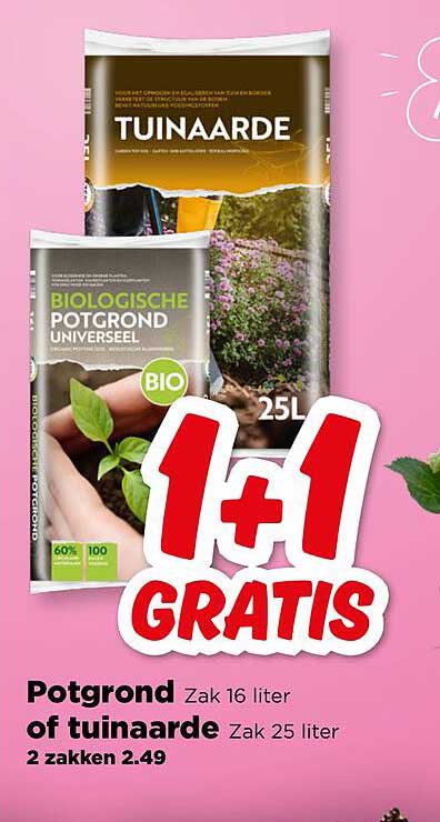 Potgrond Zak 16 liter of tuinaarde Zak 25 liter 2 zakken 2.49