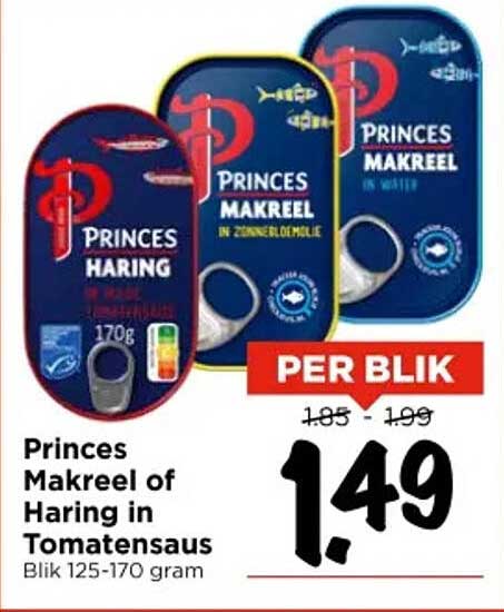 Princes Makreel of Haring in Tomatensaus Blik 125-170 gram