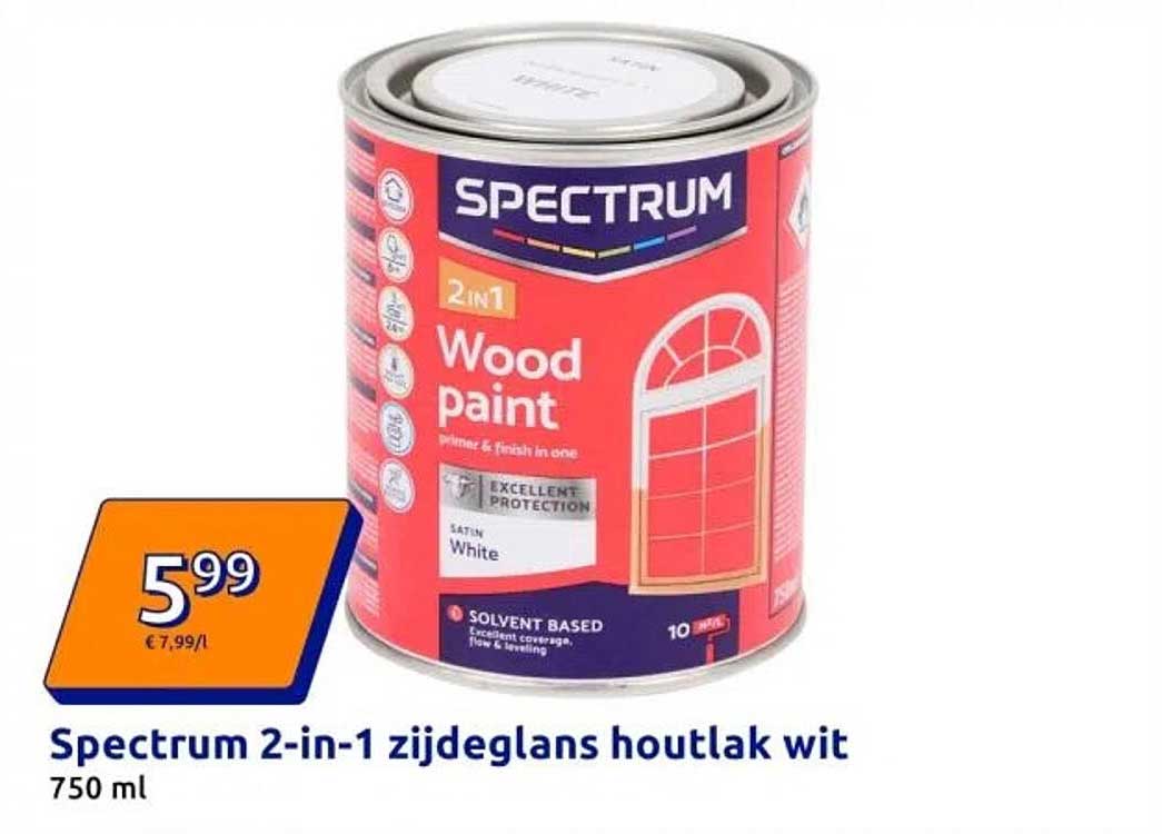 Spectrum 2-in-1 zijdeglans houtlak wit 750 ml