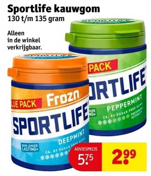 Sportlife kauwgom 130 t/m 135 gram