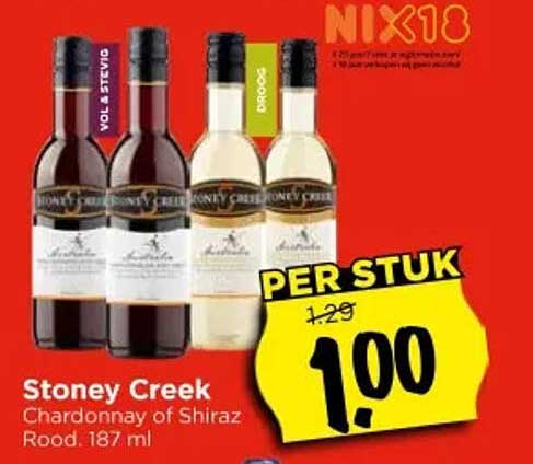 Stoney Creek Chardonnay of Shiraz Rood. 187 ml