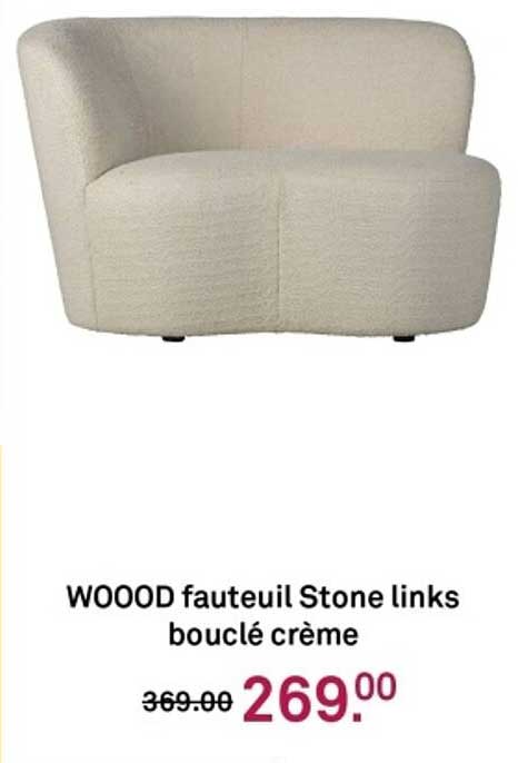 WOOOD fauteuil Stone links bouclé crème