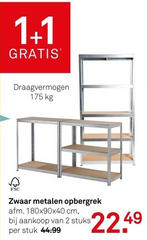 Zwaar metalen opbergrek afm. 180x90x40 cm, bij aankoop van 2 stuks per stuk 22.49