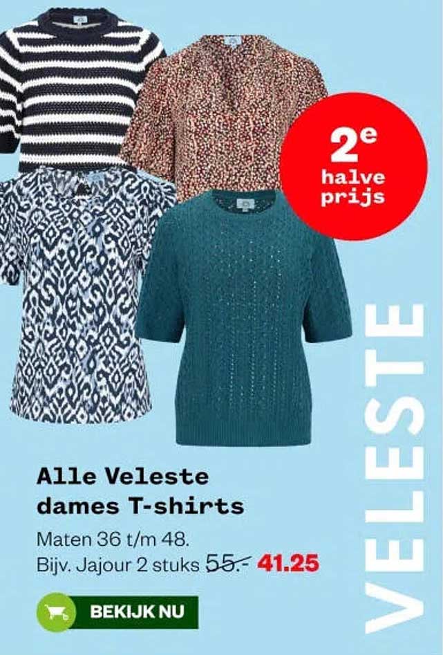 Alle Veleste dames T-shirts 2e halve prijs