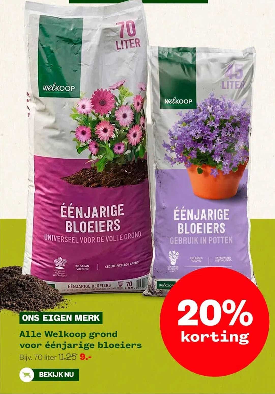 Alle Welkoop grond voor éénjarige bloeiers 20% korting