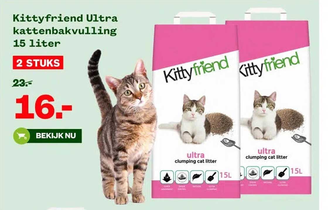 Kittyfriend Ultra kattenbakvulling 15 liter 2 STUKS