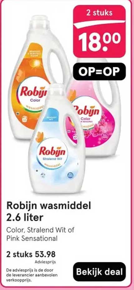 Robijn wasmiddel 2.6 liter 2 stuks OP=OP