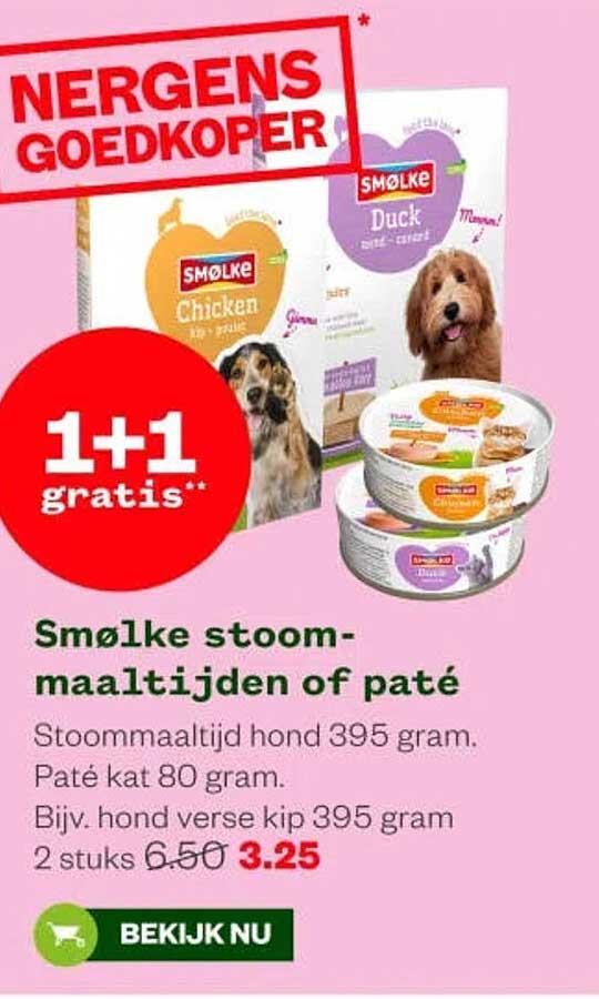 Smølke stoommaaltijden of paté 1+1 gratis**