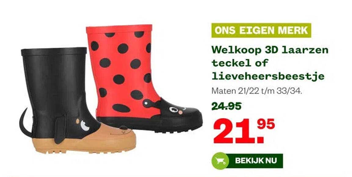 Welkoop 3D laarzen teckel of lieveheersbeestje