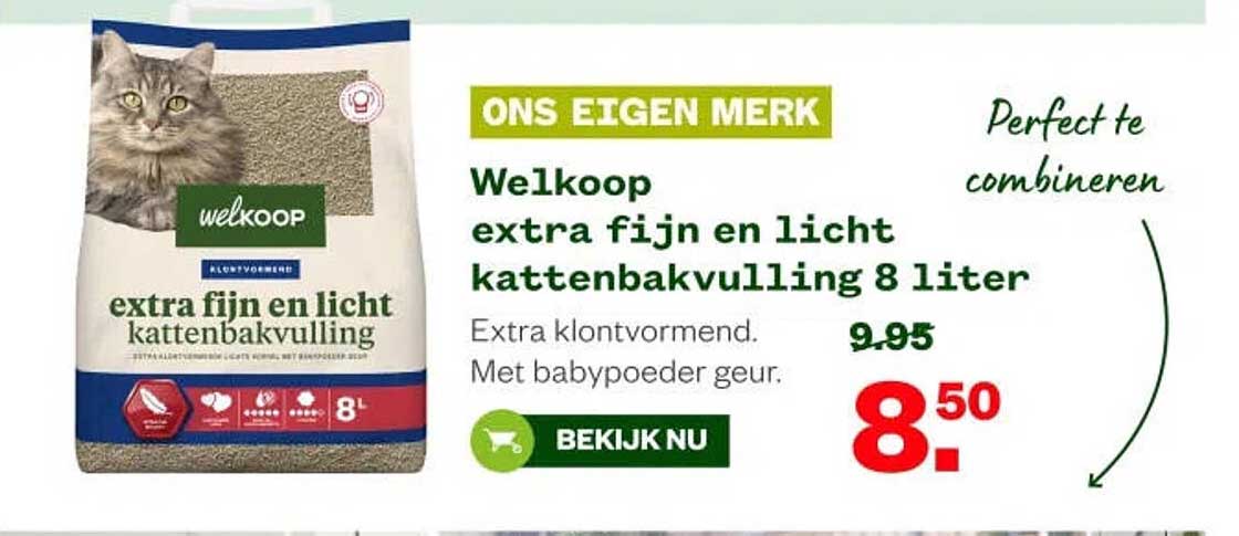 Welkoop extra fijn en licht kattenbakvulling 8 liter