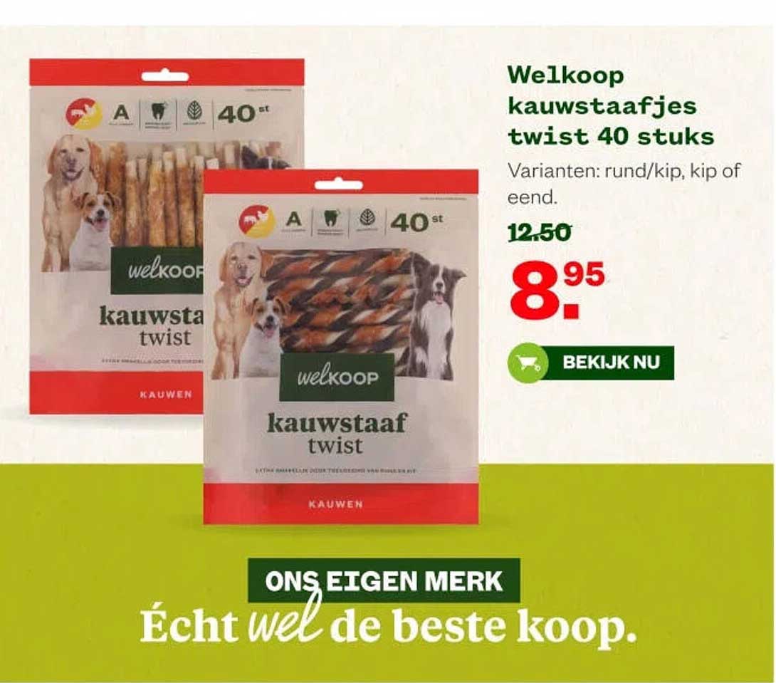Welkoop kauwstaafjes twist 40 stuks