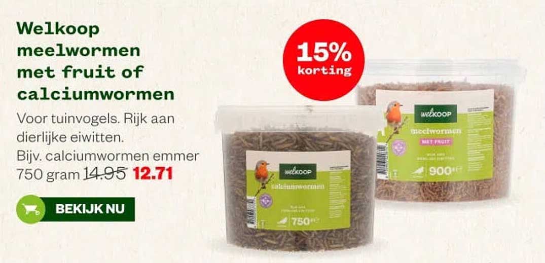 Welkoop meelwormen met fruit of calciumwormen