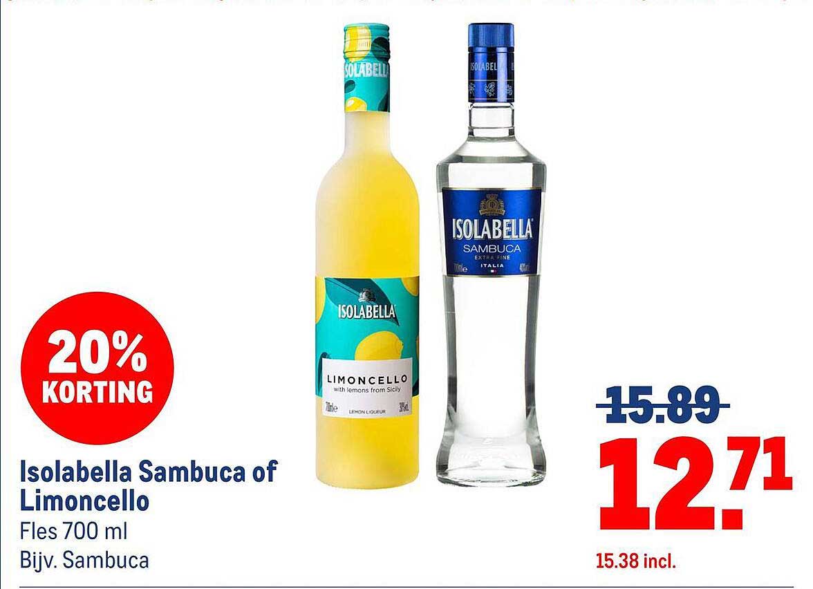 Isolabella Sambuca of Limoncello Fles 700 ml