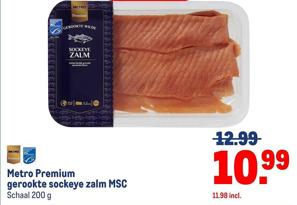 Metro Premium gerookte sockeye zalm MSC Schaal 200 g