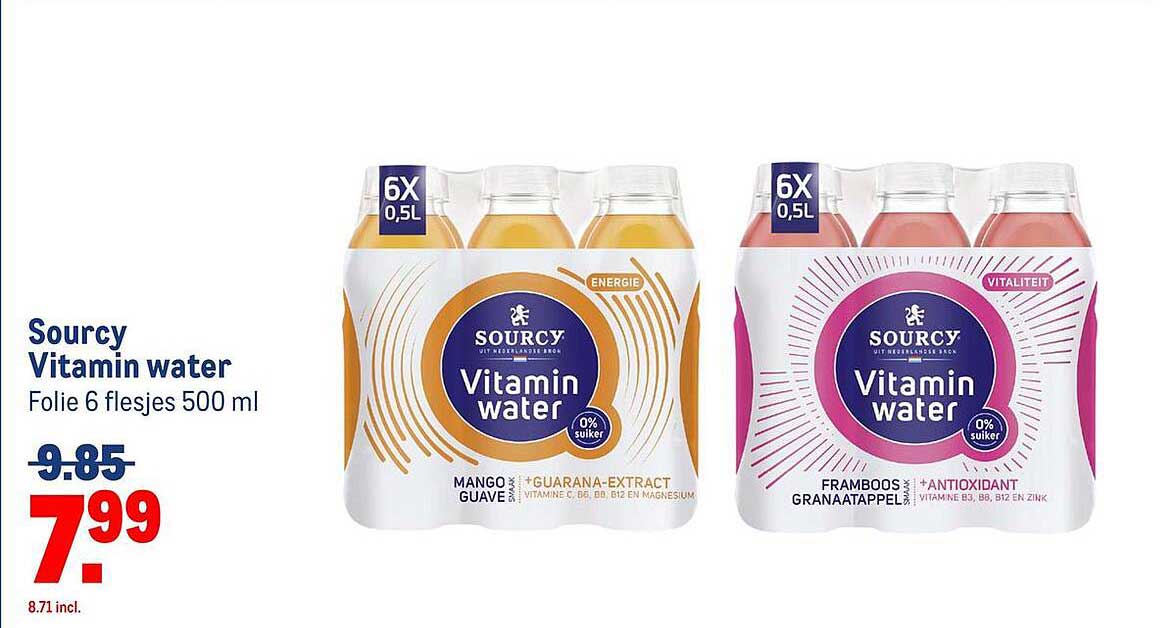 Sourcy Vitamin water Folie 6 flesjes 500 ml