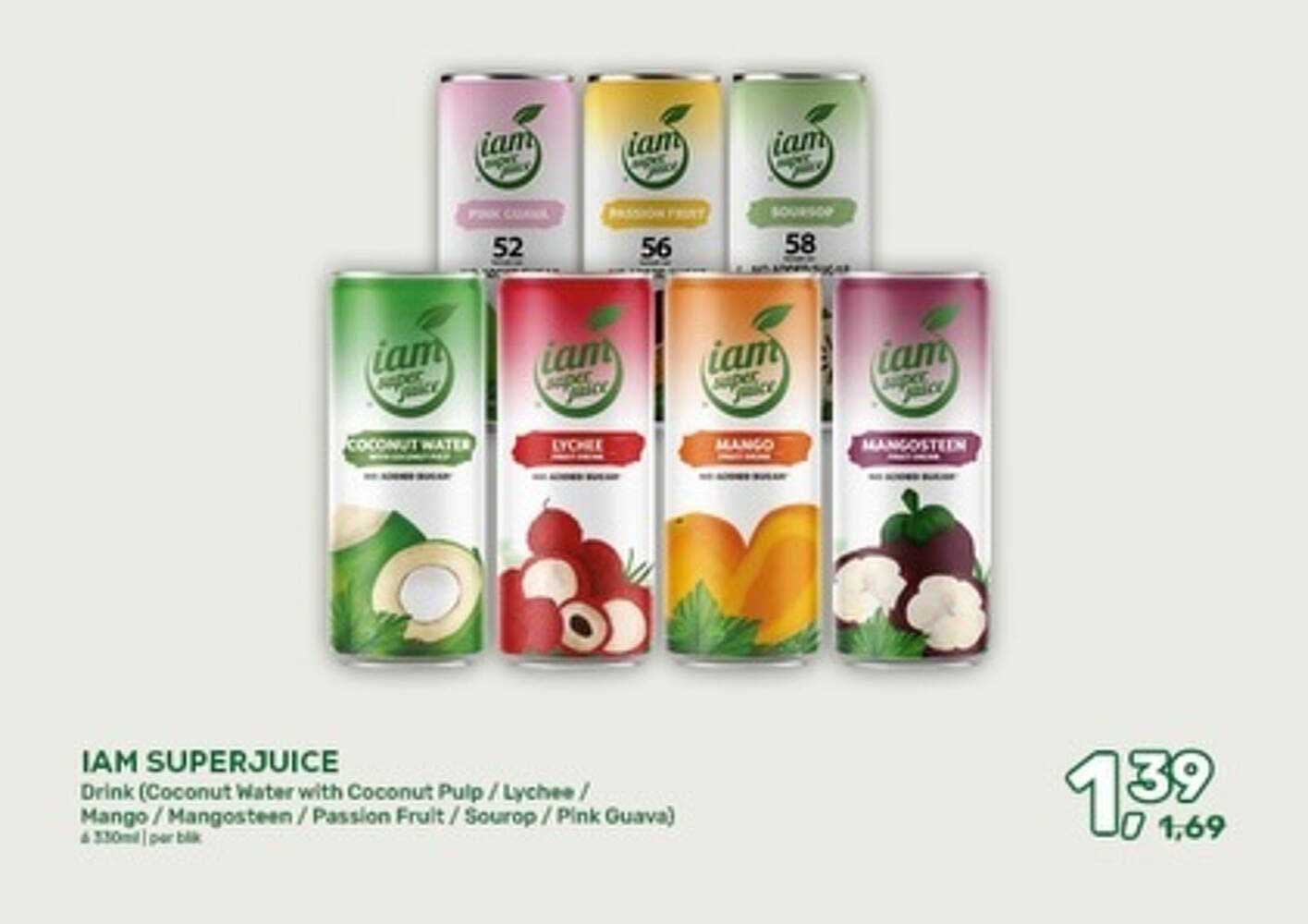 IAM SUPERJUICE Drink (Coconut Water with Coconut Pulp / Lychee / Mango / Mangosteen / Passion Fruit / Soursop / Pink Guava)