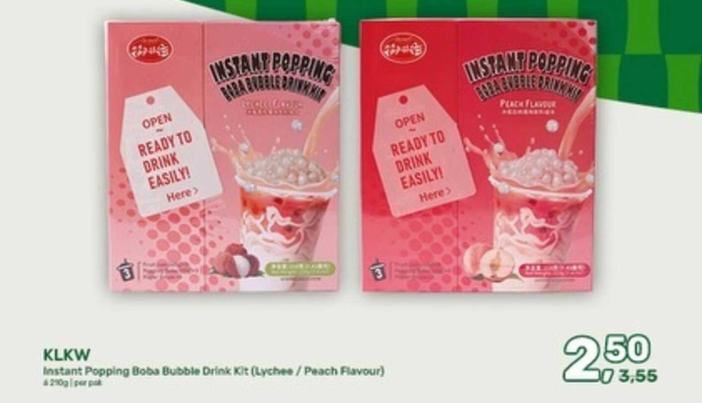 KLKW Instant Popping Boba Bubble Drink Kit (Lychee / Peach Flavour) 2,50